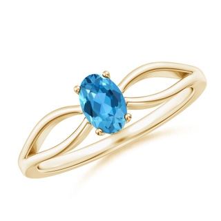 6x4mm AAA Prong-Set Solitaire Swiss Blue Topaz Split Shank Ring in Yellow Gold