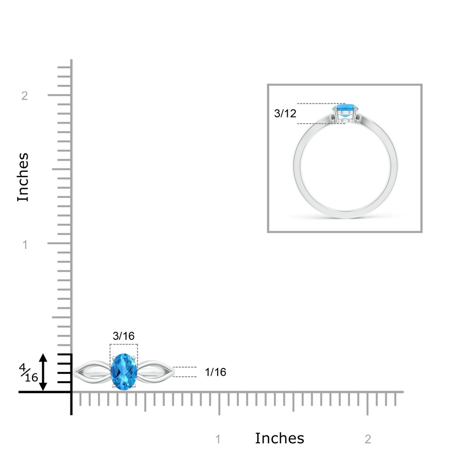 7x5mm AAAA Prong-Set Solitaire Swiss Blue Topaz Split Shank Ring in P950 Platinum ruler