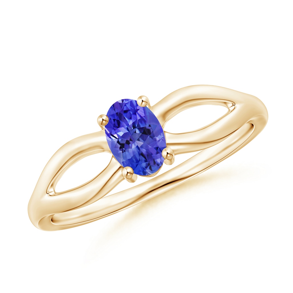 6x4mm AAAA Prong-Set Solitaire Tanzanite Split Shank Ring in Yellow Gold