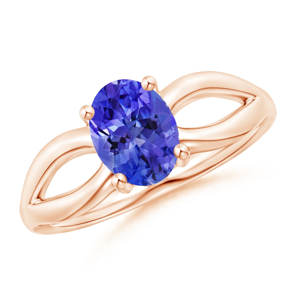 8x6mm AAA Prong-Set Solitaire Tanzanite Split Shank Ring in Rose Gold