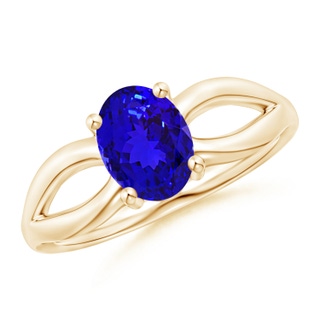 8x6mm AAAA Prong-Set Solitaire Tanzanite Split Shank Ring in Yellow Gold