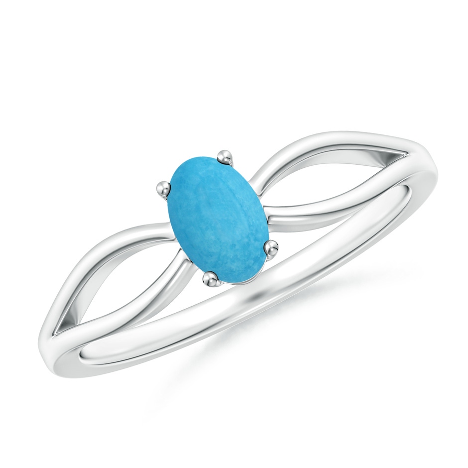 6x4mm A Prong-Set Solitaire Turquoise Split Shank Ring in S999 Silver 
