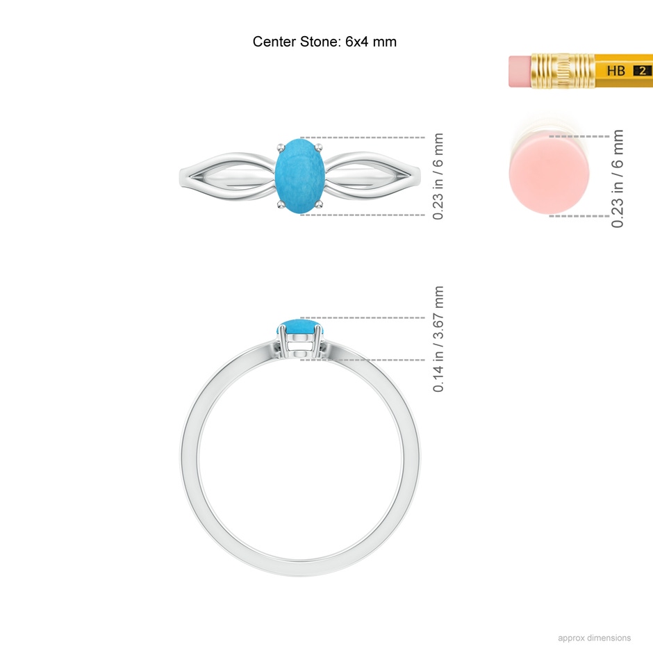 6x4mm A Prong-Set Solitaire Turquoise Split Shank Ring in S999 Silver ruler