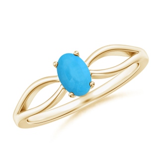 6x4mm AAA Prong-Set Solitaire Turquoise Split Shank Ring in Yellow Gold