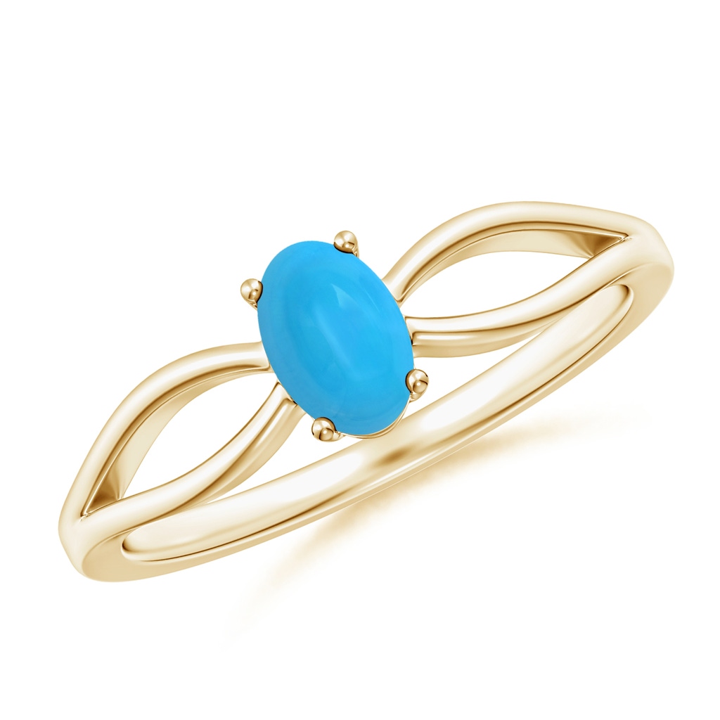 6x4mm AAAA Prong-Set Solitaire Turquoise Split Shank Ring in Yellow Gold