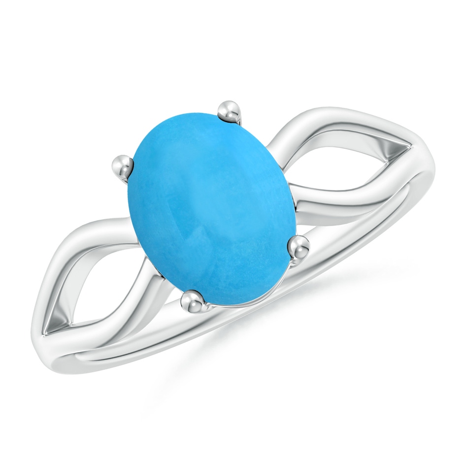 9x7mm AAA Prong-Set Solitaire Turquoise Split Shank Ring in White Gold 