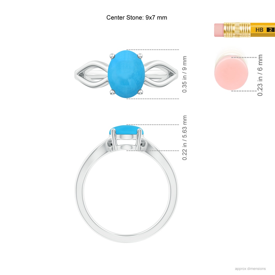 9x7mm AAA Prong-Set Solitaire Turquoise Split Shank Ring in White Gold ruler
