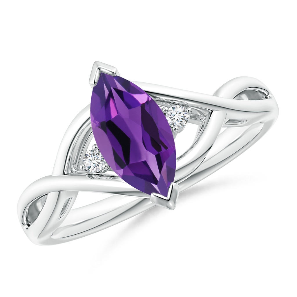 10x5mm AAAA Criss-Cross Marquise Amethyst Solitaire Ring with Diamonds in P950 Platinum 