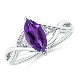 10x5mm AAAA Criss-Cross Marquise Amethyst Solitaire Ring with Diamonds in P950 Platinum