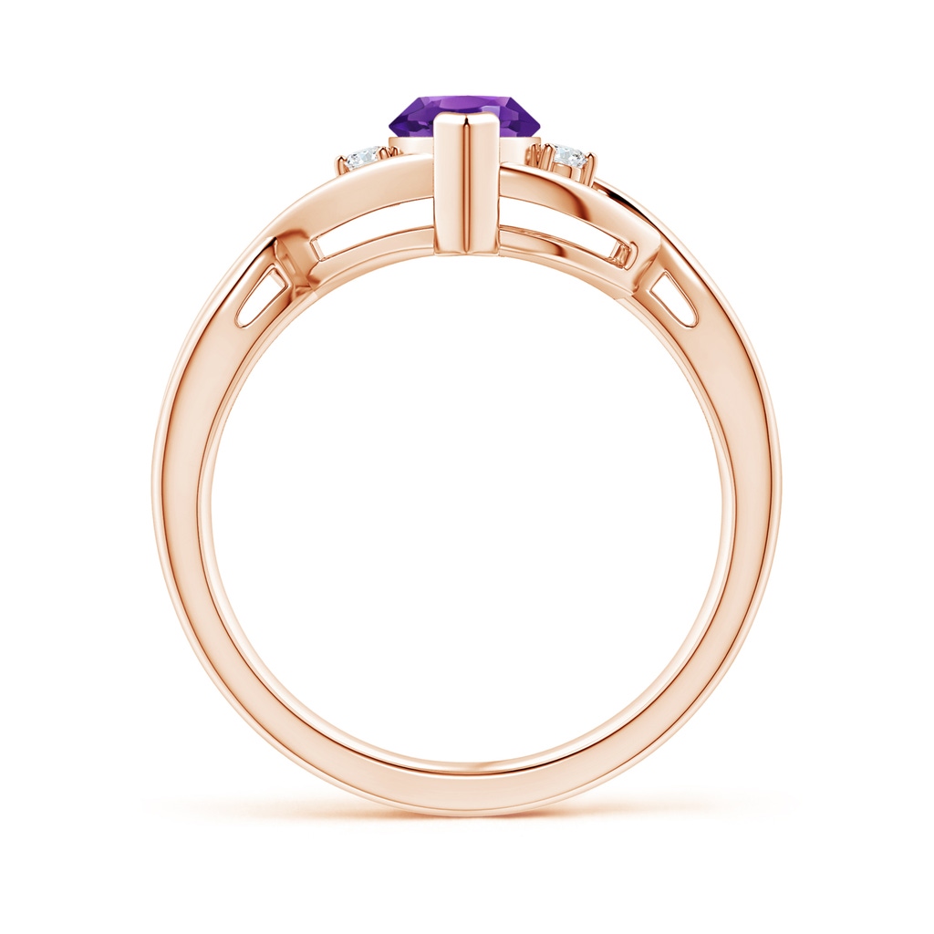 10x5mm AAAA Criss-Cross Marquise Amethyst Solitaire Ring with Diamonds in Rose Gold - side_1
