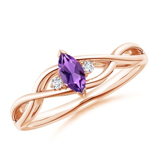 6x3mm AAA Criss-Cross Marquise Amethyst Solitaire Ring with Diamonds in 9K Rose Gold