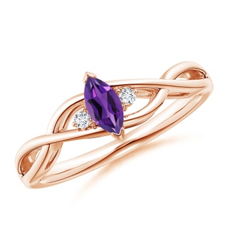 6x3mm AAAA Criss-Cross Marquise Amethyst Solitaire Ring with Diamonds in 9K Rose Gold