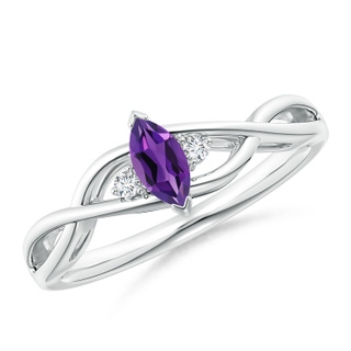 6x3mm AAAA Criss-Cross Marquise Amethyst Solitaire Ring with Diamonds in P950 Platinum