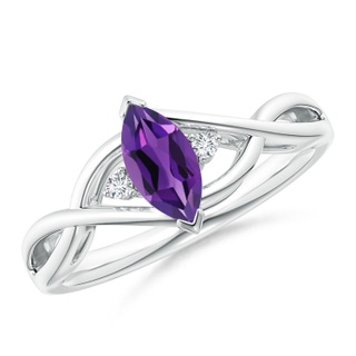 8x4mm AAAA Criss-Cross Marquise Amethyst Solitaire Ring with Diamonds in White Gold