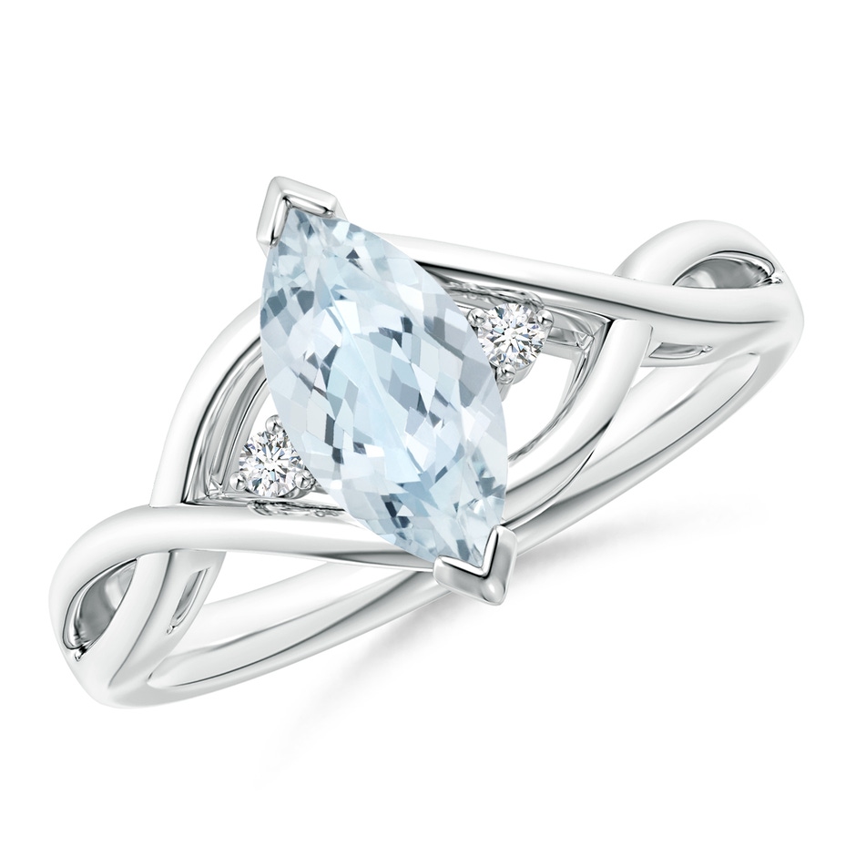 10x5mm A Criss-Cross Marquise Aquamarine Solitaire Ring with Diamonds in White Gold 