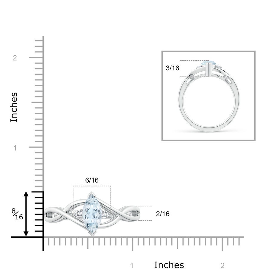10x5mm A Criss-Cross Marquise Aquamarine Solitaire Ring with Diamonds in White Gold ruler