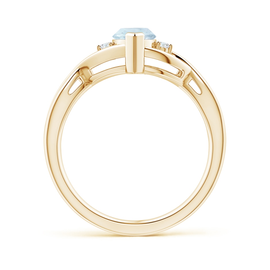 10x5mm A Criss-Cross Marquise Aquamarine Solitaire Ring with Diamonds in Yellow Gold side-1