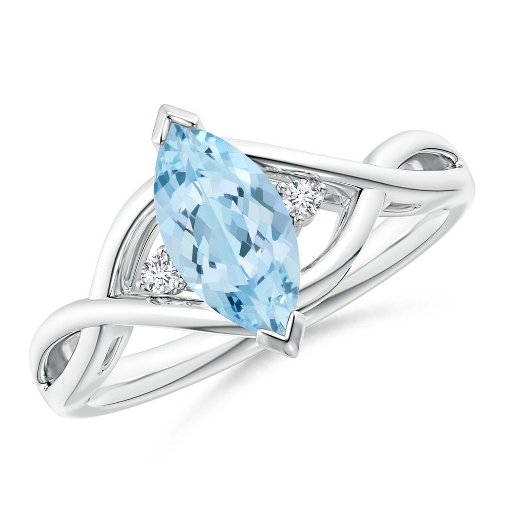 10x5mm AAA Criss-Cross Marquise Aquamarine Solitaire Ring with Diamonds in White Gold
