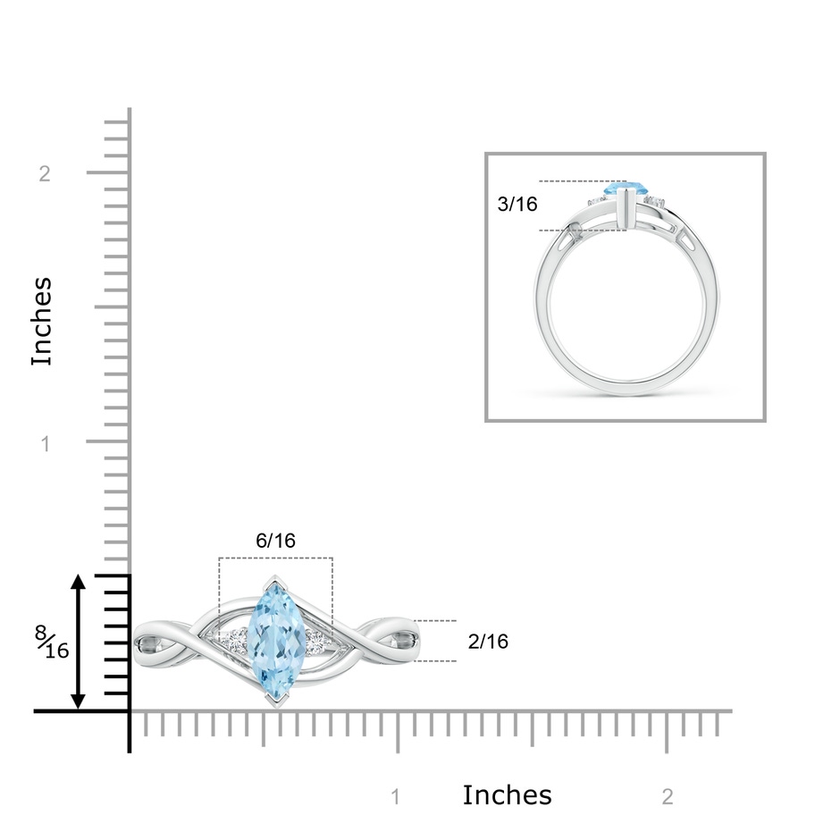 10x5mm AAA Criss-Cross Marquise Aquamarine Solitaire Ring with Diamonds in White Gold ruler