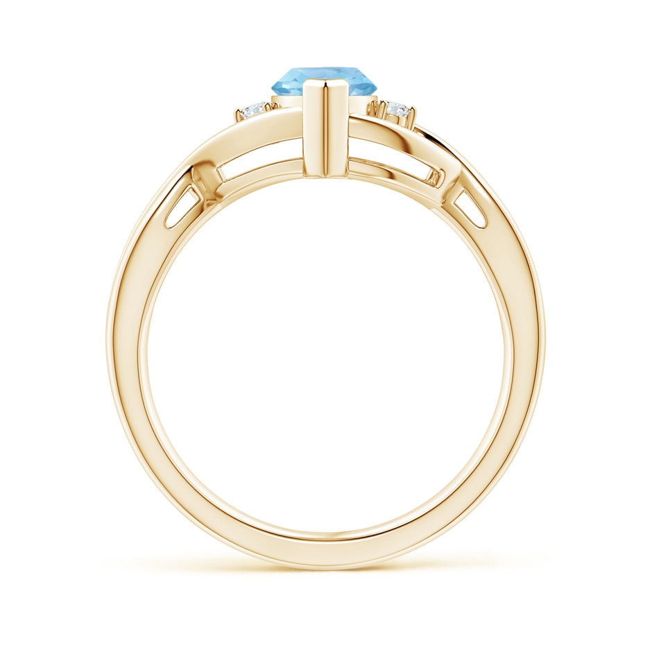 10x5mm AAA Criss-Cross Marquise Aquamarine Solitaire Ring with Diamonds in Yellow Gold side-1