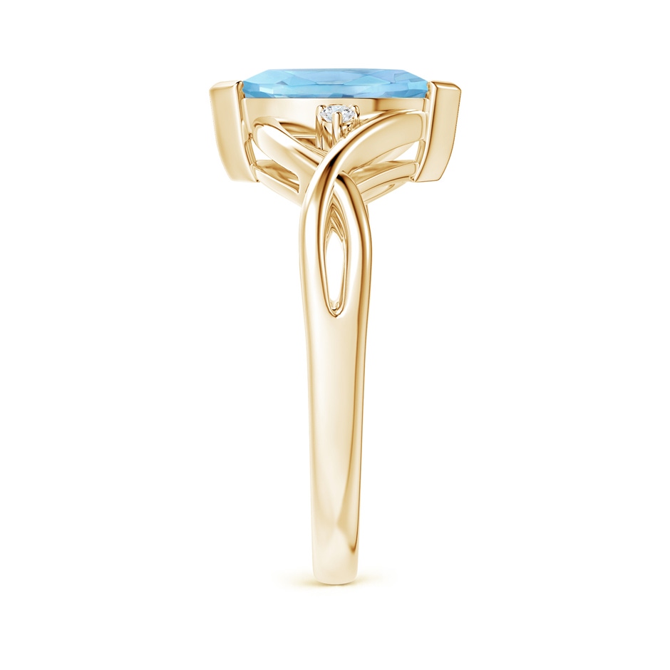 10x5mm AAA Criss-Cross Marquise Aquamarine Solitaire Ring with Diamonds in Yellow Gold side-2