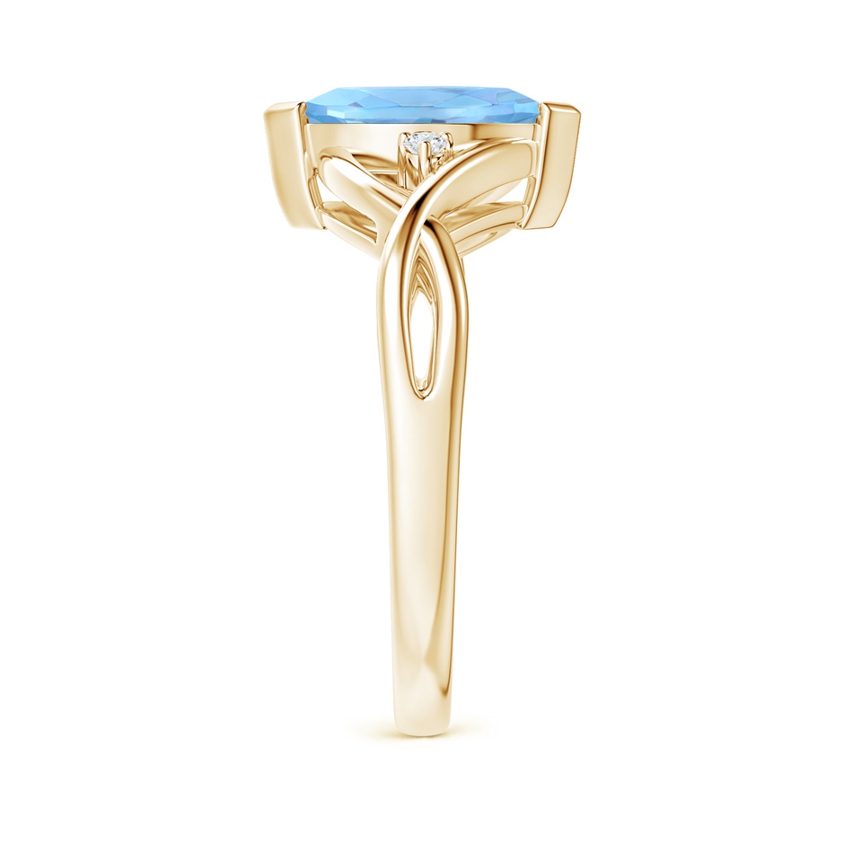 10x5mm AAAA Criss-Cross Marquise Aquamarine Solitaire Ring with Diamonds in 9K Yellow Gold side 2