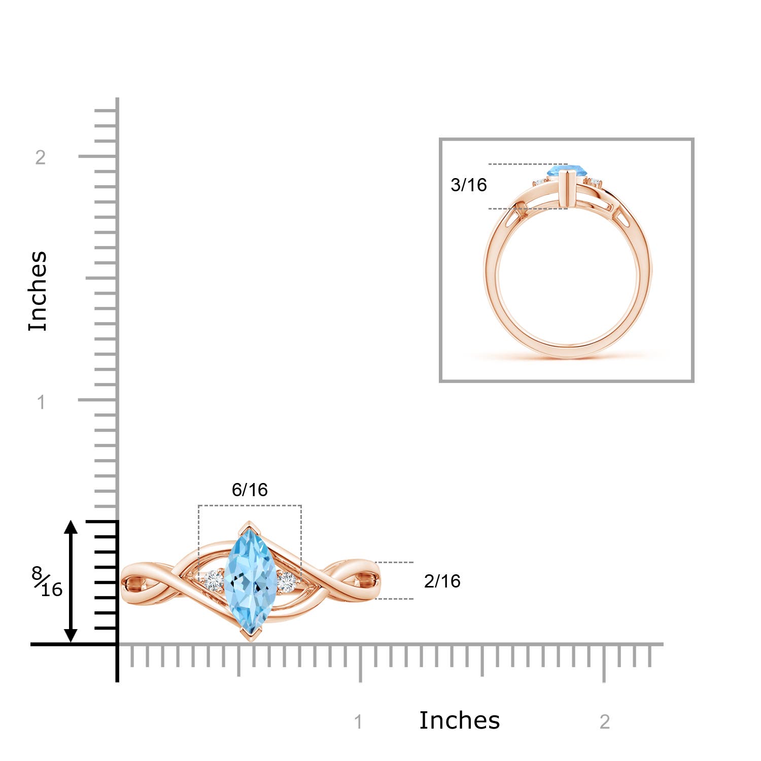 AAAA - Aquamarine / 0.88 CT / 14 KT Rose Gold