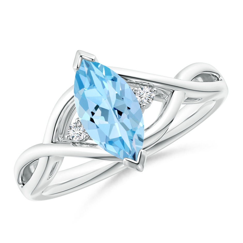 10x5mm AAAA Criss-Cross Marquise Aquamarine Solitaire Ring with Diamonds in White Gold 
