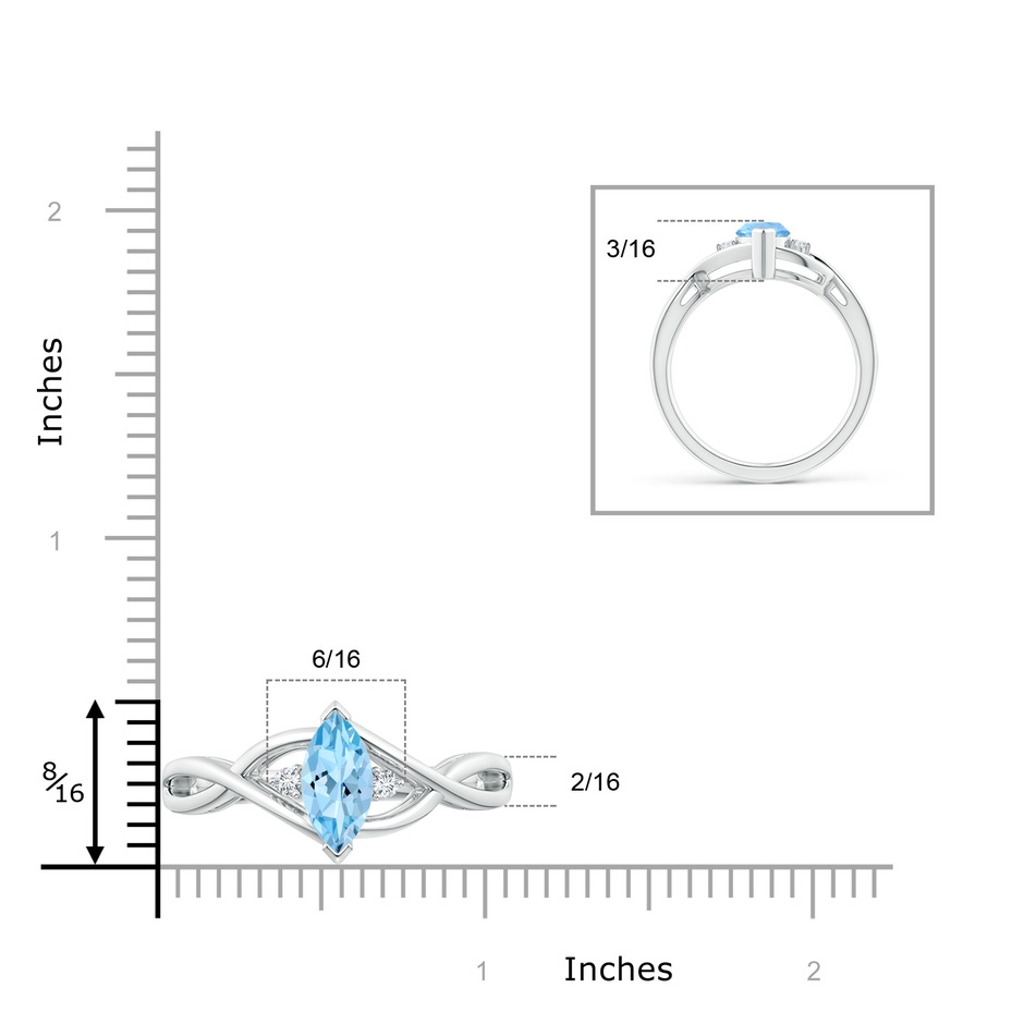 10x5mm AAAA Criss-Cross Marquise Aquamarine Solitaire Ring with Diamonds in White Gold ruler