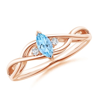 6x3mm AAAA Criss-Cross Marquise Aquamarine Solitaire Ring with Diamonds in 9K Rose Gold