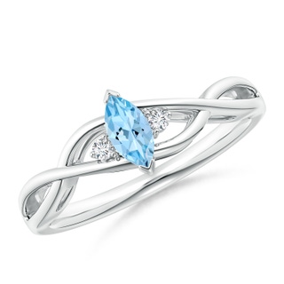 6x3mm AAAA Criss-Cross Marquise Aquamarine Solitaire Ring with Diamonds in P950 Platinum