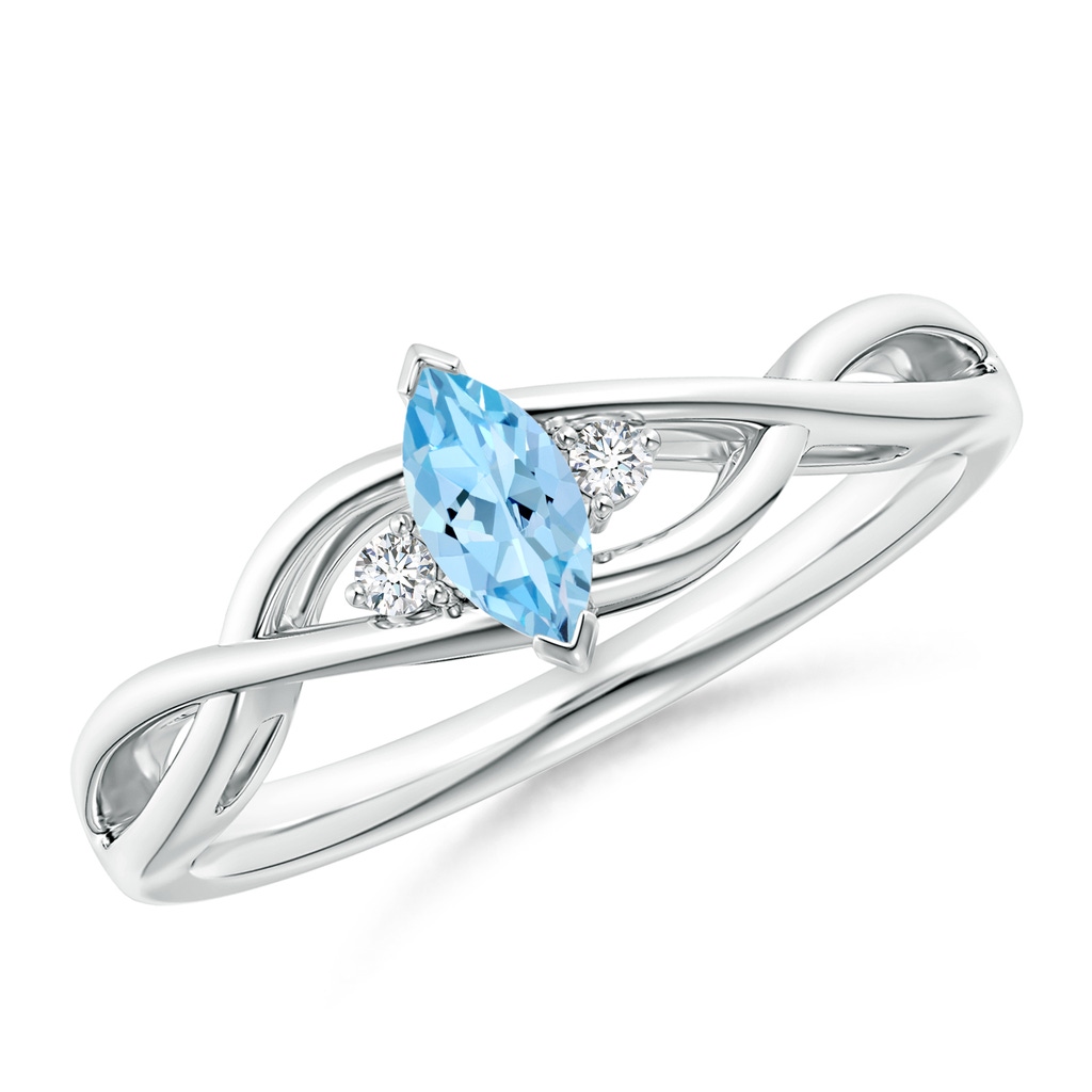6x3mm AAAA Criss-Cross Marquise Aquamarine Solitaire Ring with Diamonds in White Gold