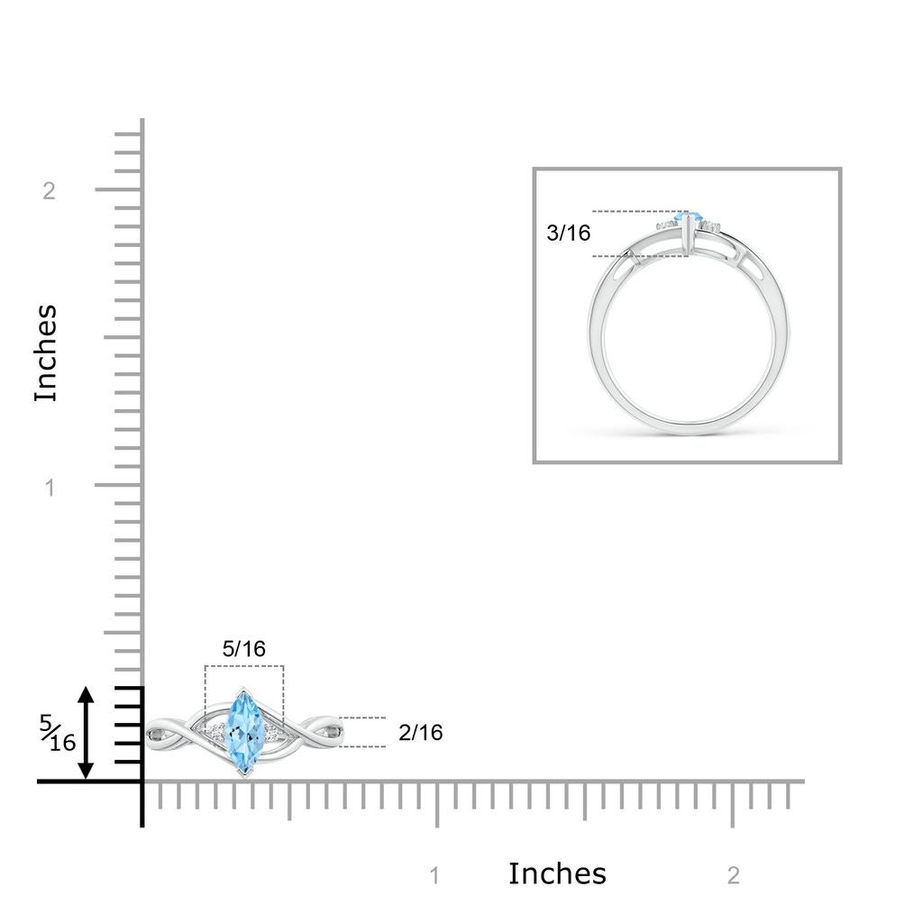 6x3mm AAAA Criss-Cross Marquise Aquamarine Solitaire Ring with Diamonds in White Gold Ruler