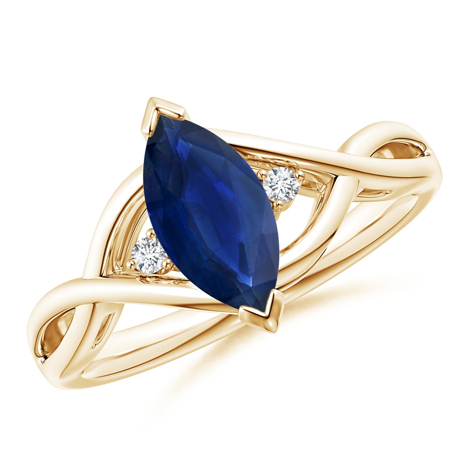 10x5mm AA Criss-Cross Marquise Sapphire Solitaire Ring with Diamonds in 9K Yellow Gold 