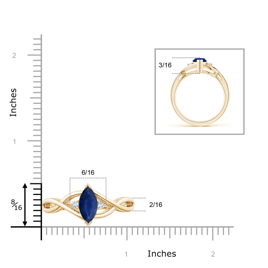 10x5mm AA Criss-Cross Marquise Sapphire Solitaire Ring with Diamonds in 9K Yellow Gold product image