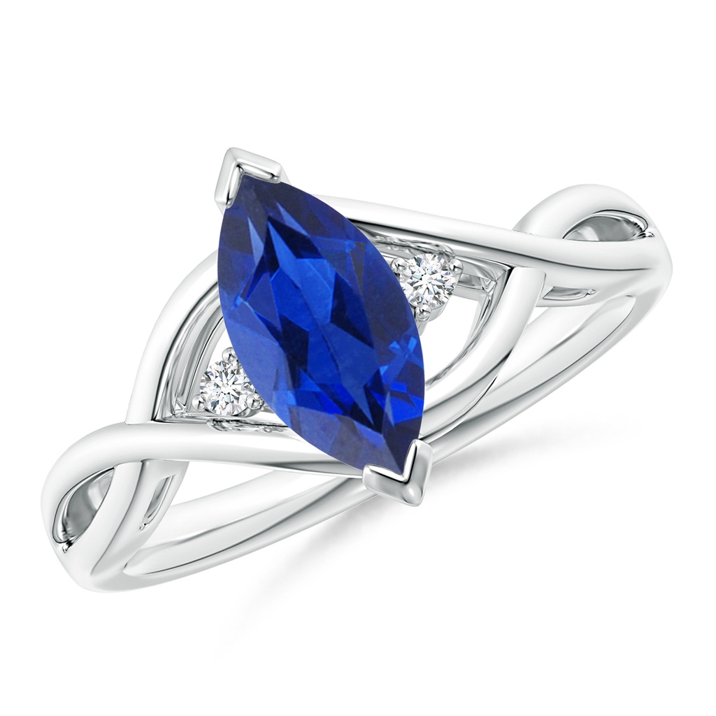 10x5mm AAA Criss-Cross Marquise Sapphire Solitaire Ring with Diamonds in White Gold