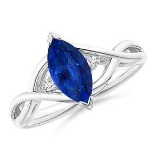 10x5mm AAAA Criss-Cross Marquise Sapphire Solitaire Ring with Diamonds in P950 Platinum