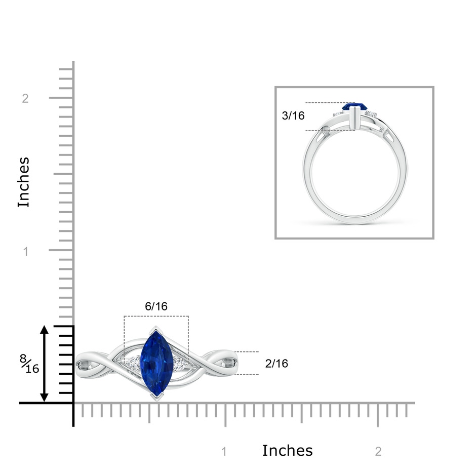 10x5mm AAAA Criss-Cross Marquise Sapphire Solitaire Ring with Diamonds in P950 Platinum ruler