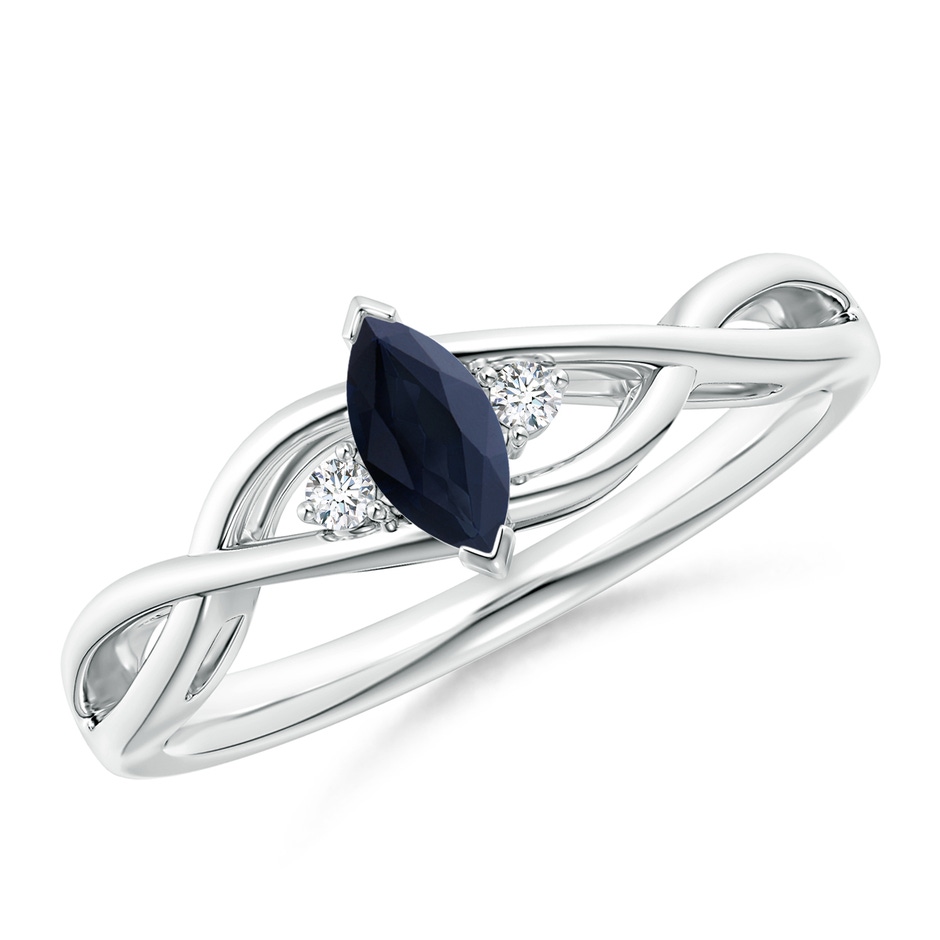 6x3mm A Criss-Cross Marquise Sapphire Solitaire Ring with Diamonds in P950 Platinum 