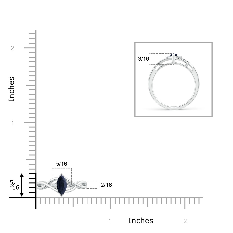 6x3mm A Criss-Cross Marquise Sapphire Solitaire Ring with Diamonds in P950 Platinum ruler