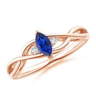 6x3mm AAA Criss-Cross Marquise Sapphire Solitaire Ring with Diamonds in Rose Gold