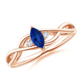 6x3mm AAAA Criss-Cross Marquise Sapphire Solitaire Ring with Diamonds in 9K Rose Gold