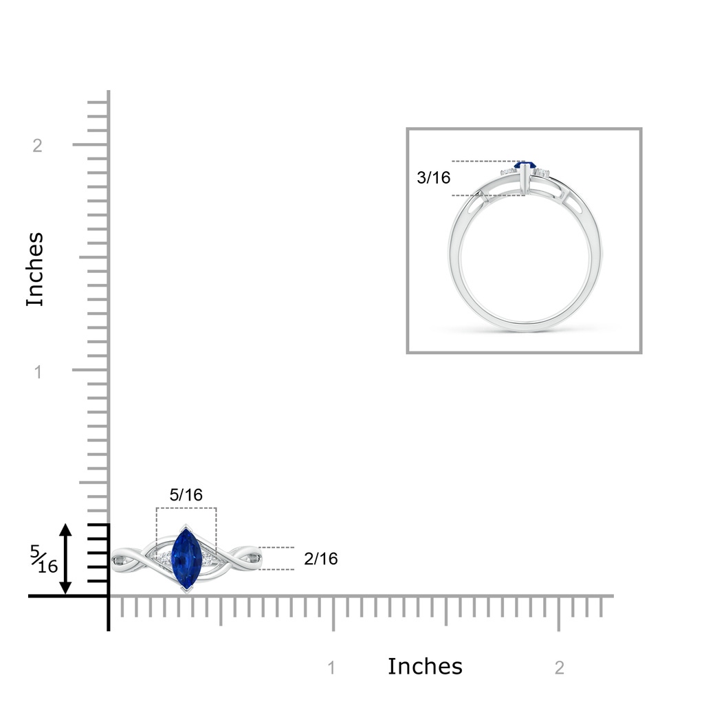 6x3mm AAAA Criss-Cross Marquise Sapphire Solitaire Ring with Diamonds in P950 Platinum Ruler