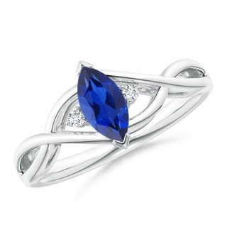 8x4mm AAA Criss-Cross Marquise Sapphire Solitaire Ring with Diamonds in P950 Platinum