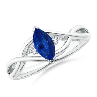 8x4mm AAAA Criss-Cross Marquise Sapphire Solitaire Ring with Diamonds in P950 Platinum