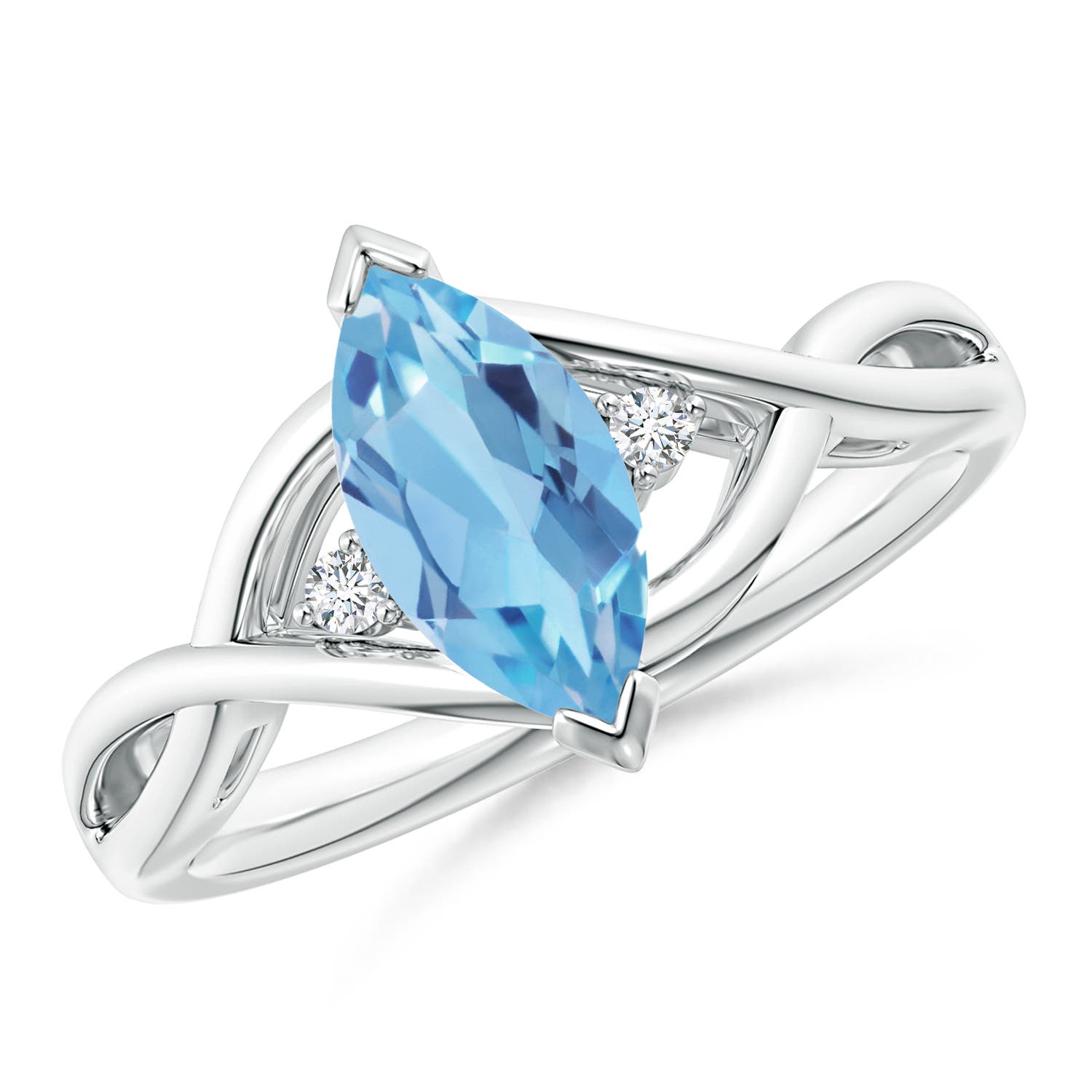 10x5mm A Criss-Cross Marquise Swiss Blue Topaz Solitaire Ring in P950 Platinum