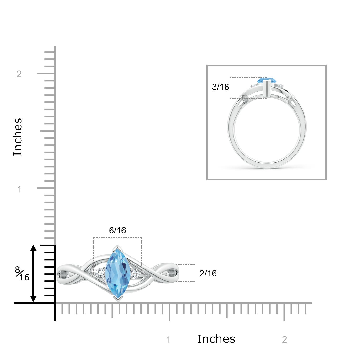 A - Swiss Blue Topaz / 1.23 CT / 14 KT White Gold