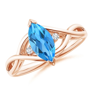 10x5mm AAAA Criss-Cross Marquise Swiss Blue Topaz Solitaire Ring in Rose Gold