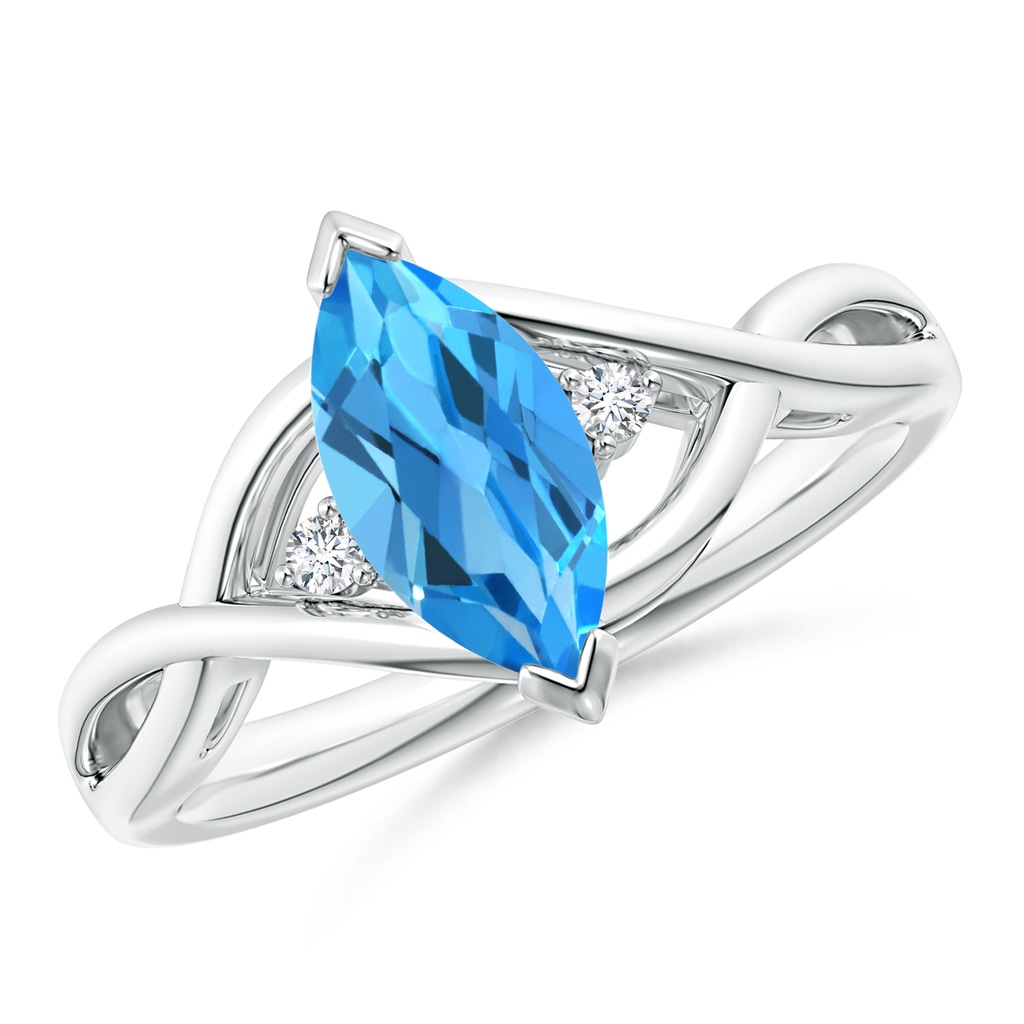 10x5mm AAAA Criss-Cross Marquise Swiss Blue Topaz Solitaire Ring in White Gold