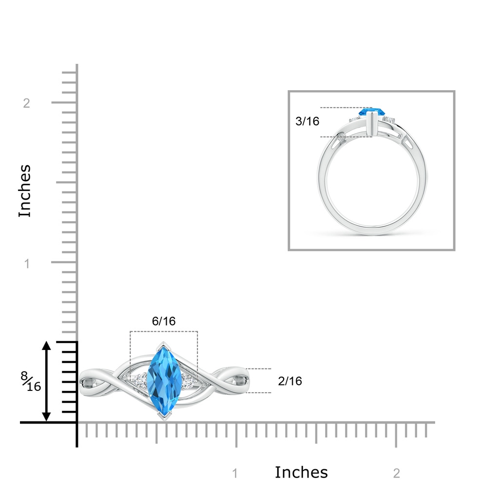 10x5mm AAAA Criss-Cross Marquise Swiss Blue Topaz Solitaire Ring in White Gold Ruler